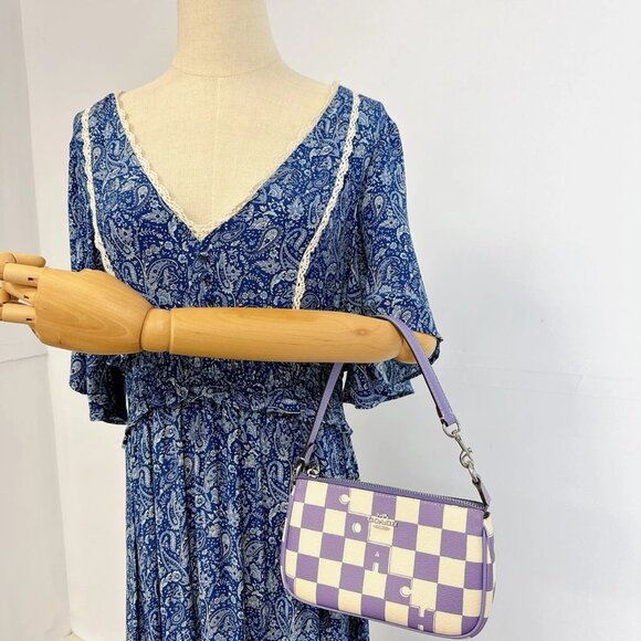 Coach CR394 Nolita 19 With Checkerboard Print IN Light Violet Chalk - Picture 1 of 7